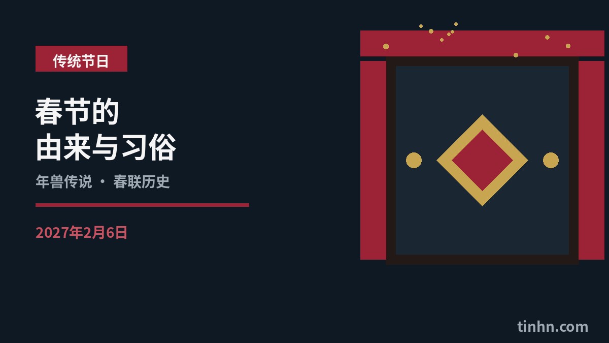 春节的由来与习俗：门联与福字几何风格插画