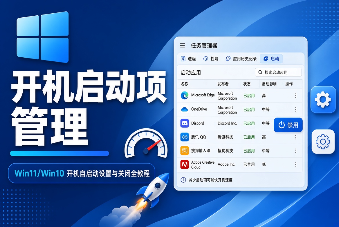 开机启动项管理：开机自启动设置、关闭与msconfig启动项设置全教程