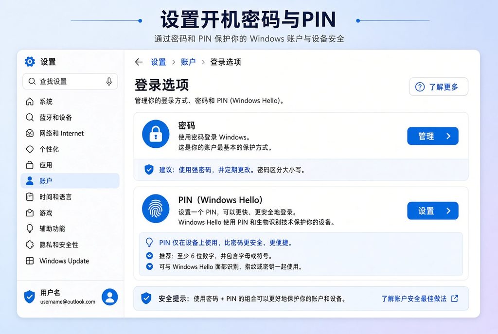 设置开机密码与 PIN 界面
