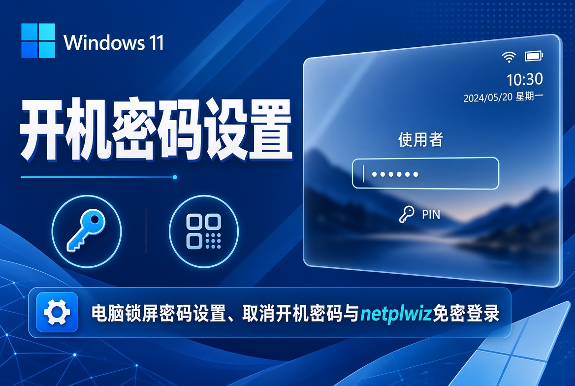 开机密码设置：电脑锁屏密码设置、取消开机密码与netplwiz免密登录