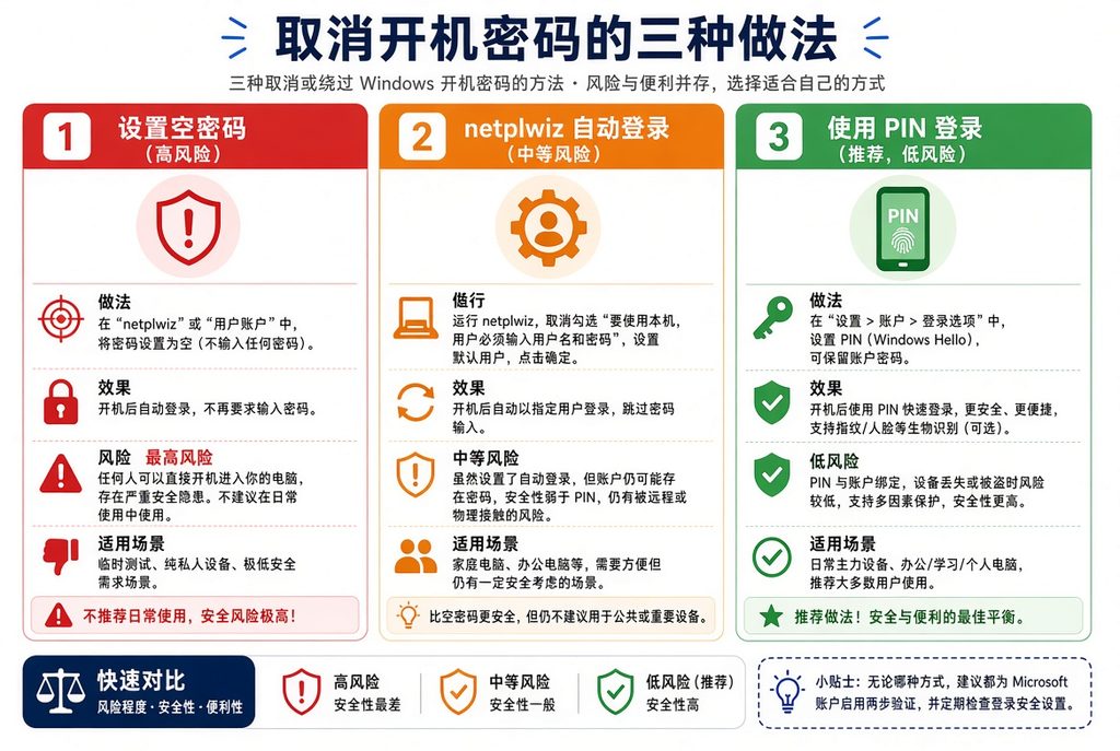 取消开机密码的三种做法对比